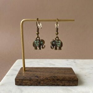 Boho Elephant Drop Earrings Rhinestone Bronze
